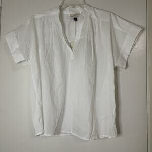 NEW! Universal thread white vneck short sleeve casual cotton blouse top medium